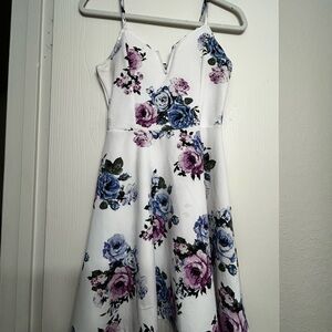 Almost Famous White Dress with Purple and Blue Floral Design